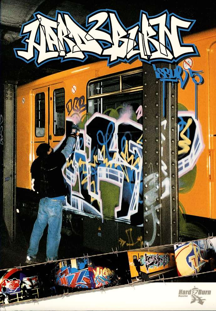 Hard2Burn magazine cover with a writer painting an orange train
